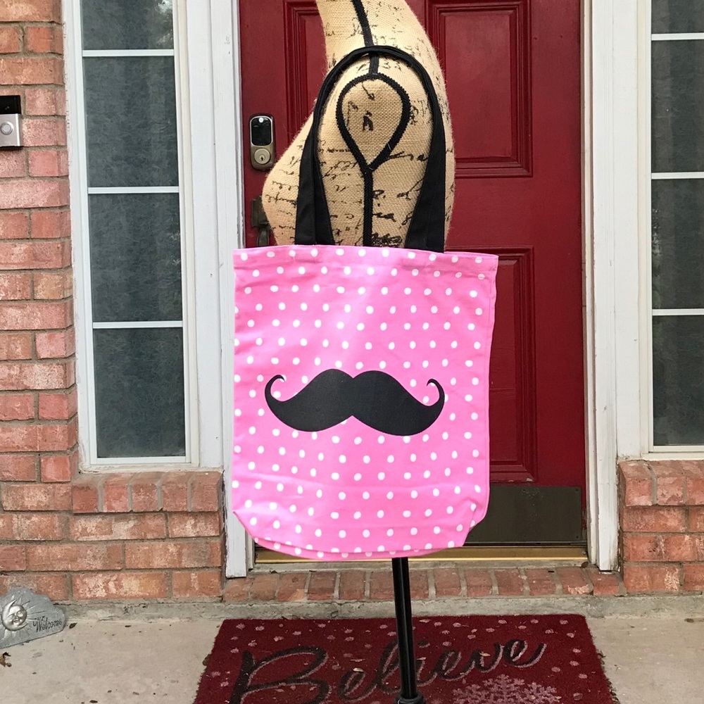 Pink and White / Polka Dots tote bag. Washable and reusable.